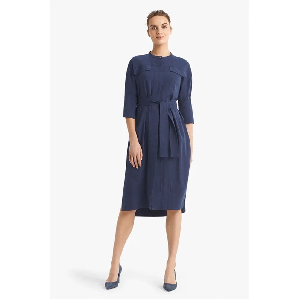 NWT‎ M.M. Lafleur Melissa Stretch Linen Shirt Dress in Blueberry Size 6